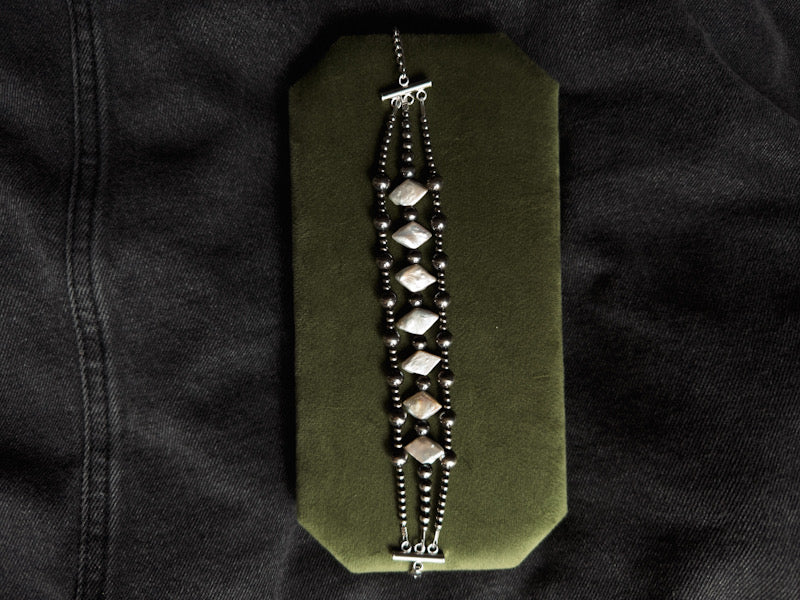 Triple Strand Diamond Pearl Bracelet