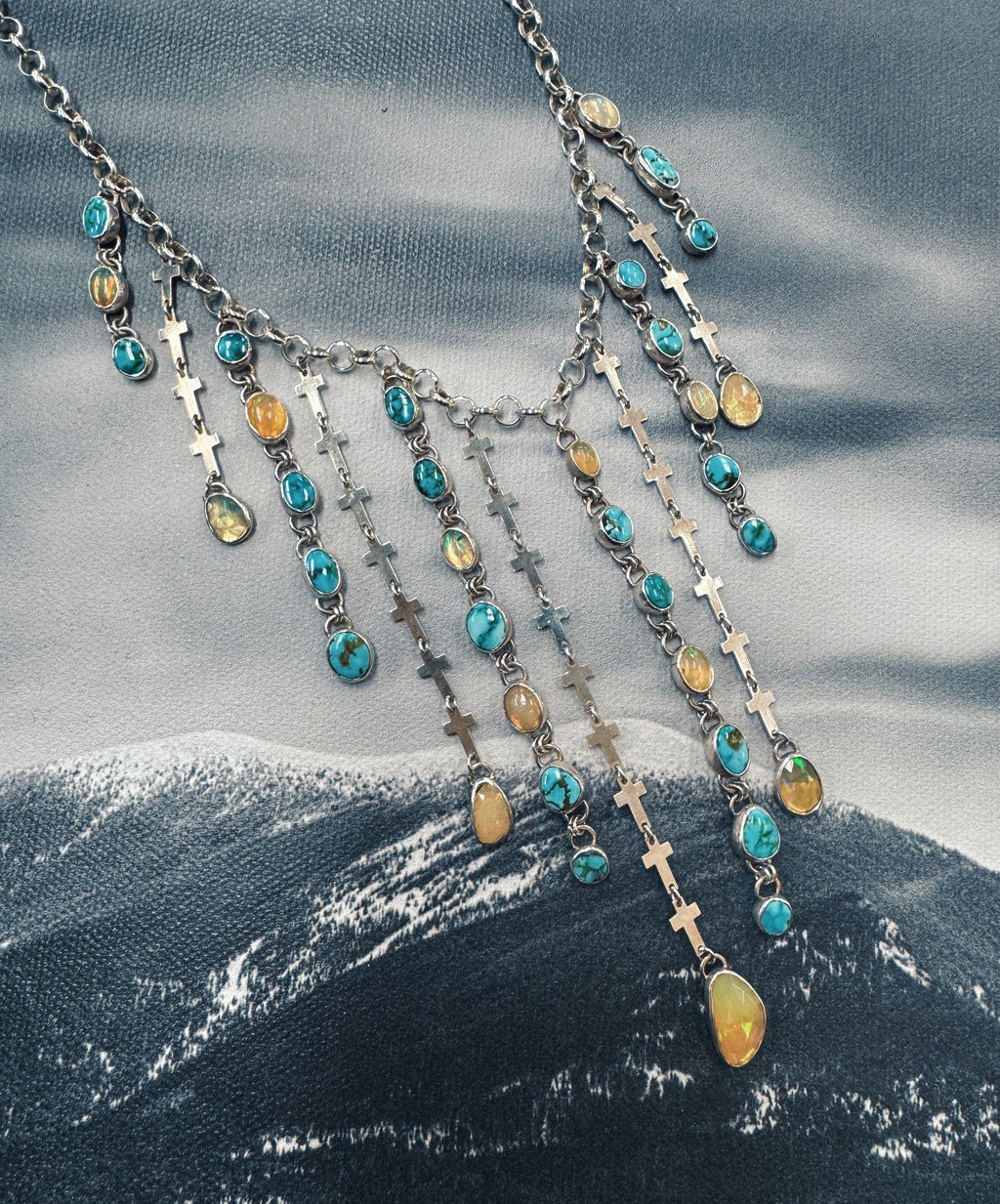 Kingman & Opal Waterfall Necklace & Earring Set