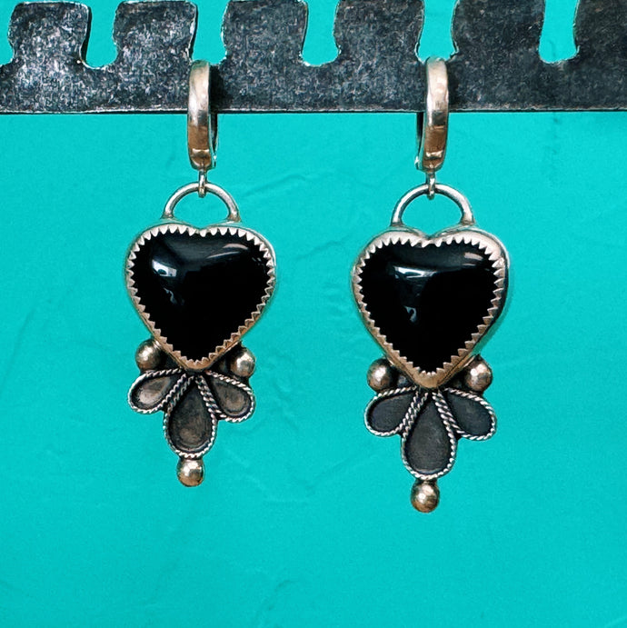 Black Onyx Heart Huggies