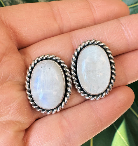 Chunky Rainbow Moonstone Studs