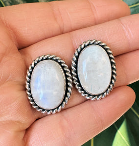 Chunky Rainbow Moonstone Studs