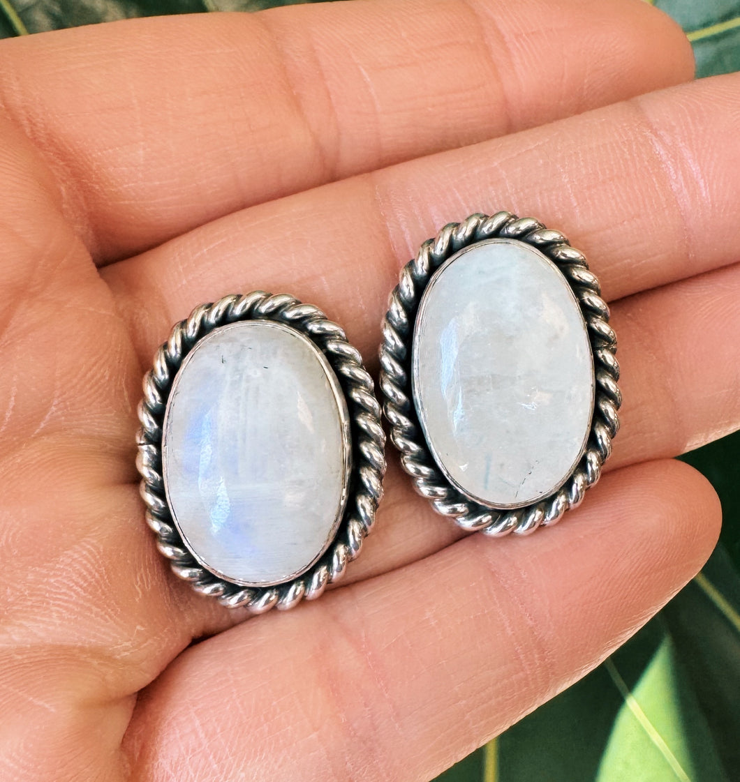 Chunky Rainbow Moonstone Studs