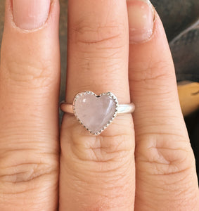 Rose Quartz Heart Ring - Size 8.5