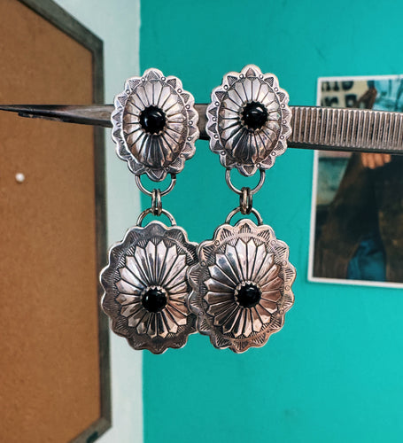 Black Onyx Double Concho Earrings
