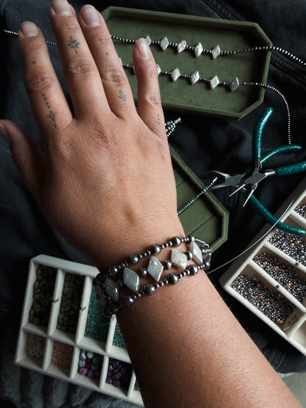 Triple Strand Diamond Pearl Bracelet