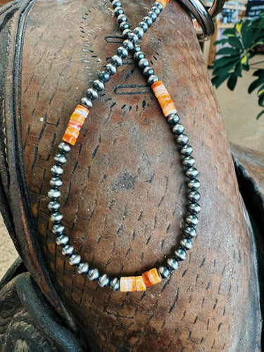Spiny Oyster and 4mm NP Necklace