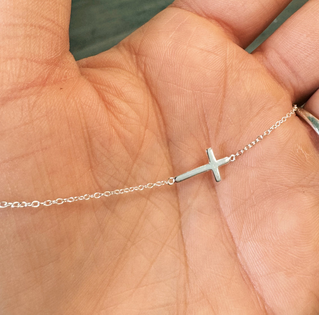 Dainty Sideways Cross Necklace