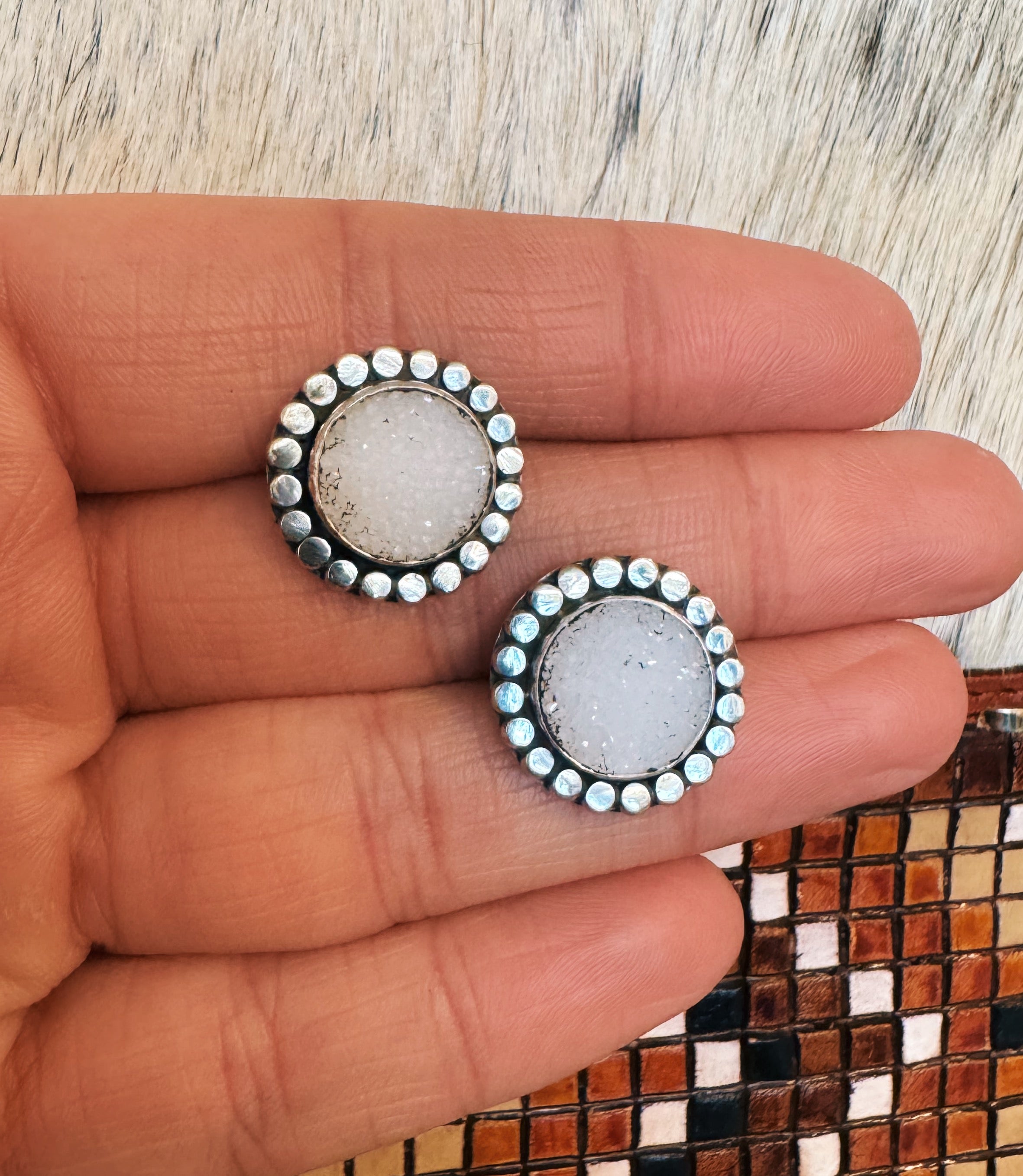 White Druzy Studs