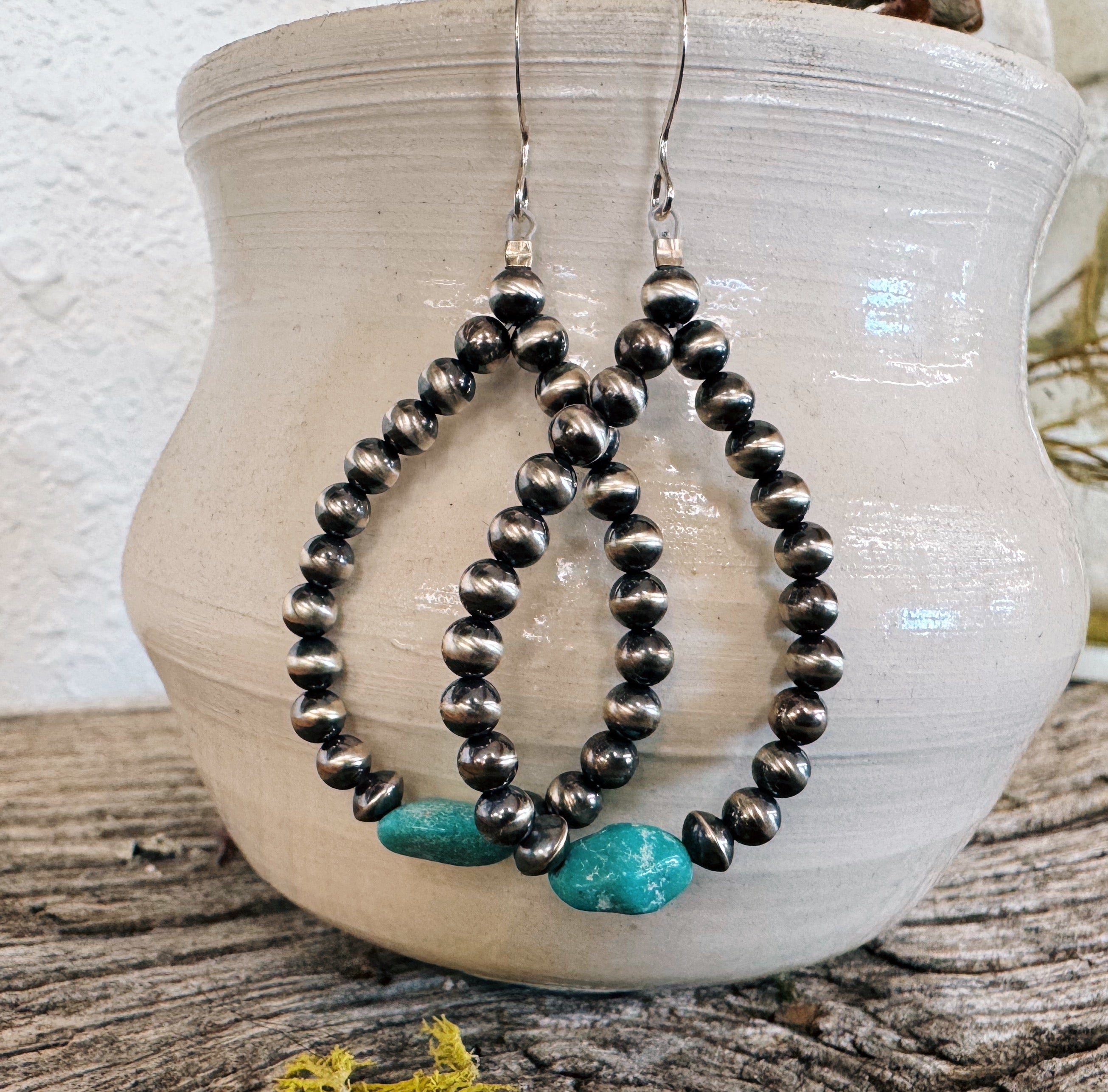 Chinese Turquoise & NP Teardrop Earrings