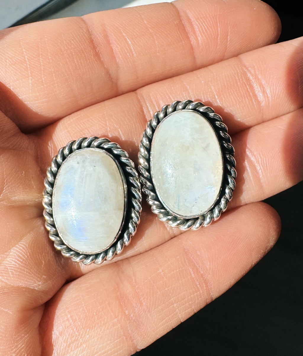 Chunky Rainbow Moonstone Studs