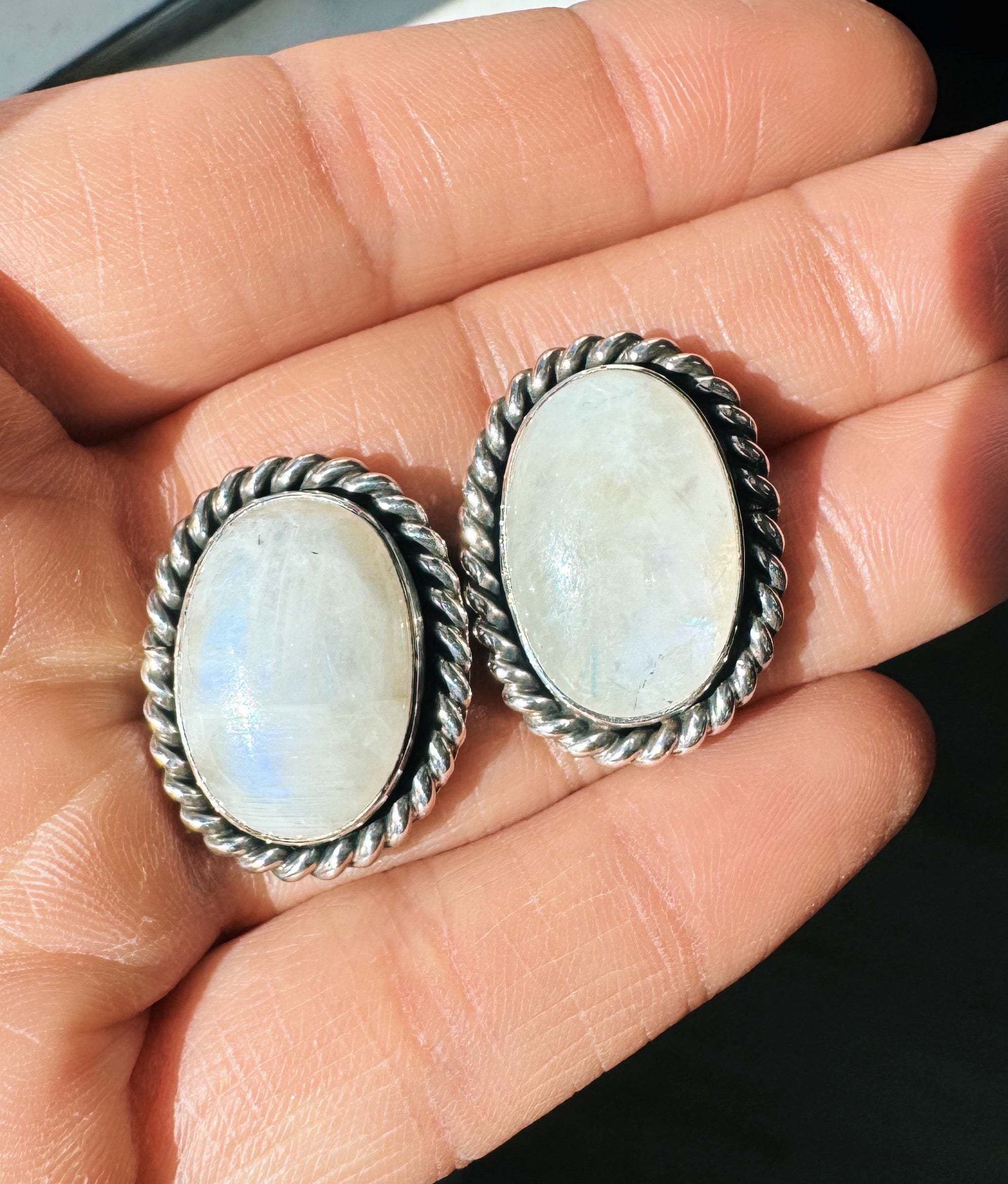 Chunky Rainbow Moonstone Studs