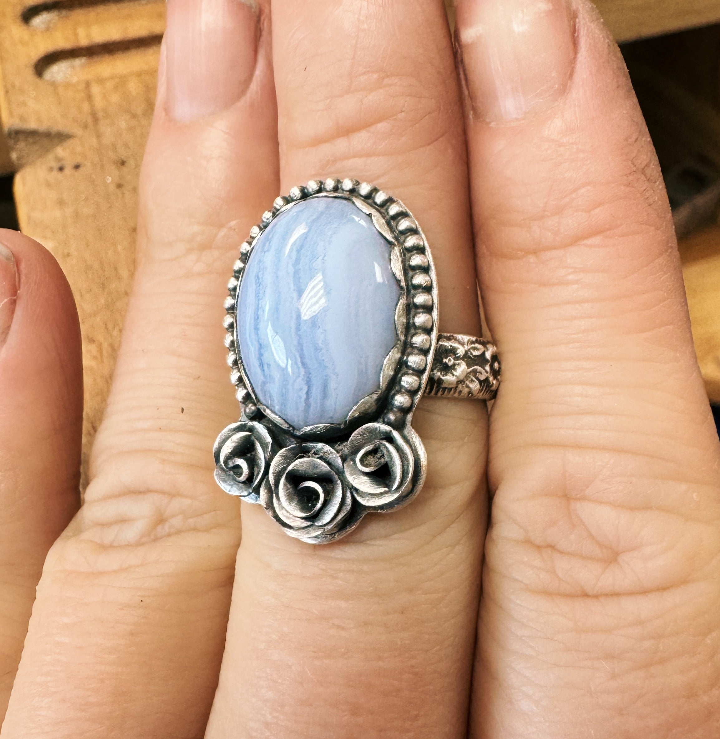 Blue Lace Agate Ring - Size 8