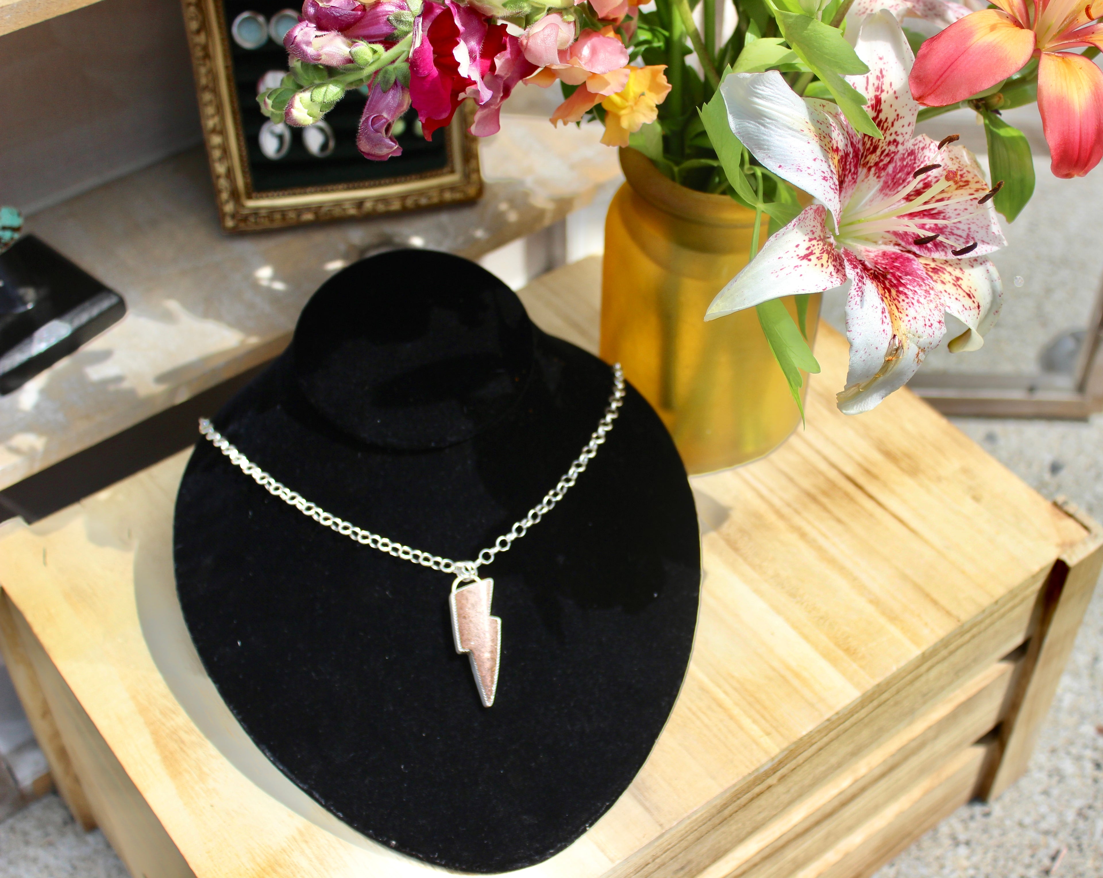 Copper Firebrick Lightning Bolt Necklace