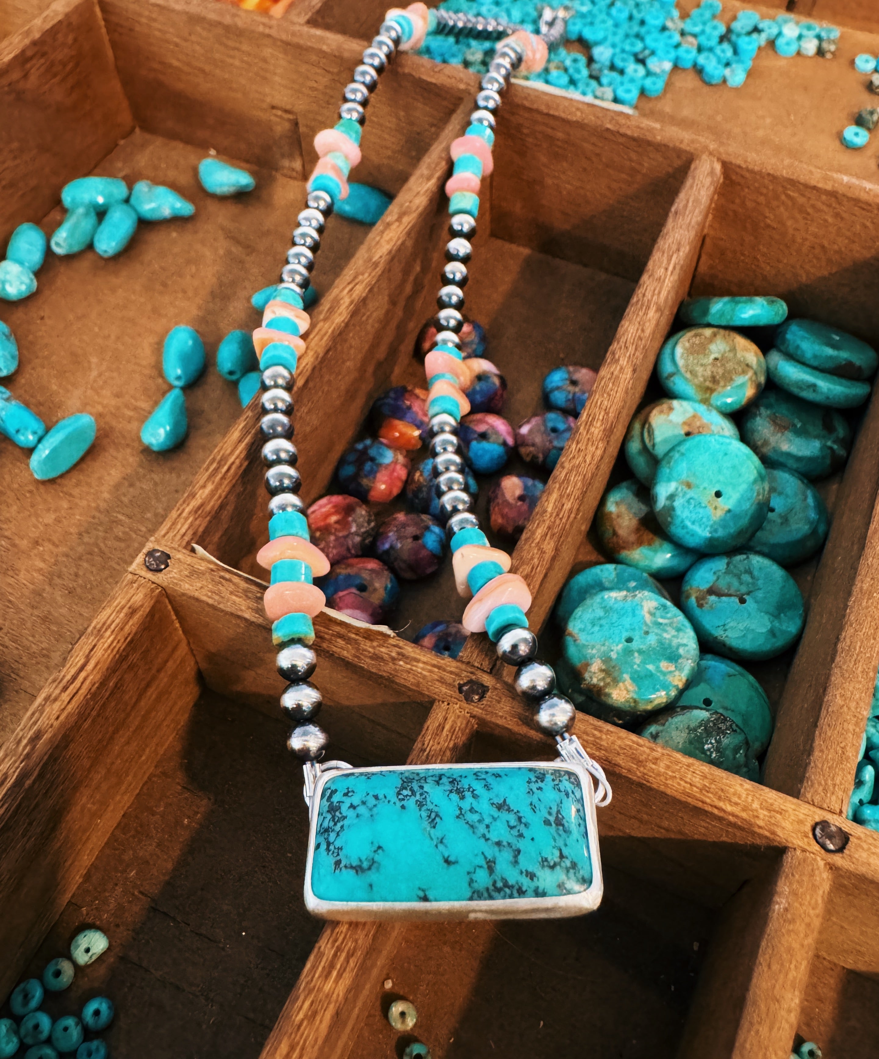 Mexican Turquoise Bar on NP Necklace