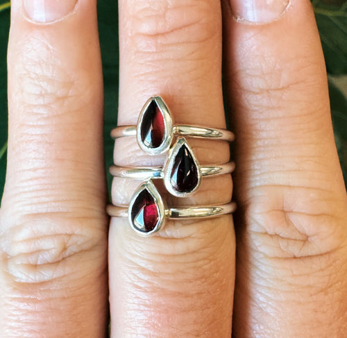 Teardrop Garnet Rings