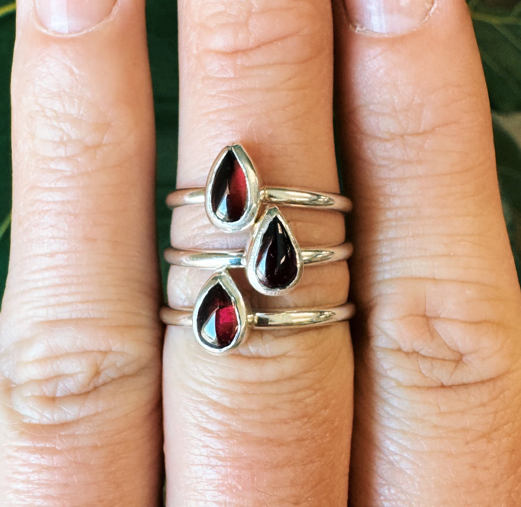 Teardrop Garnet Rings