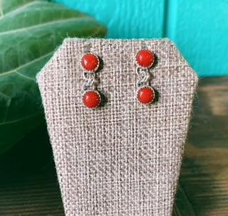 Bamboo Coral Double Dangle Studs